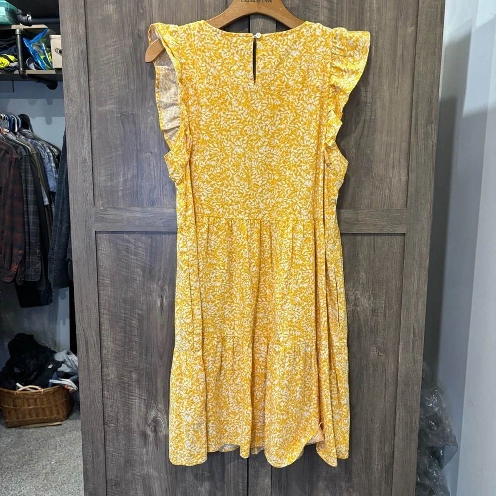J. Crew Factory Linen Blend Printed Tiered Dress  Yellow Floral size 10